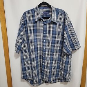 Men's Savile Row Blue Plaid S/S Button-up Shirt. Size XXL